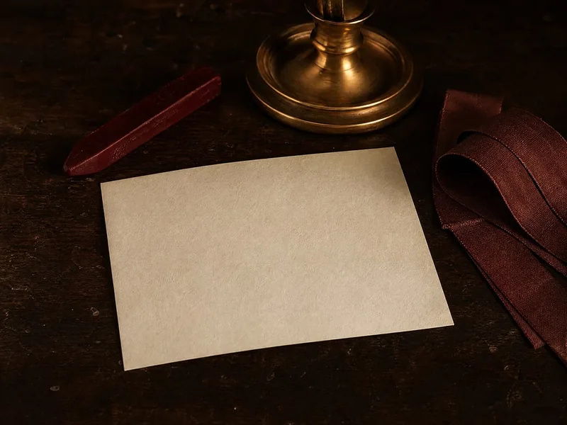 Siegellack, ein Messingleuchter und ein leeres Blatt Papier